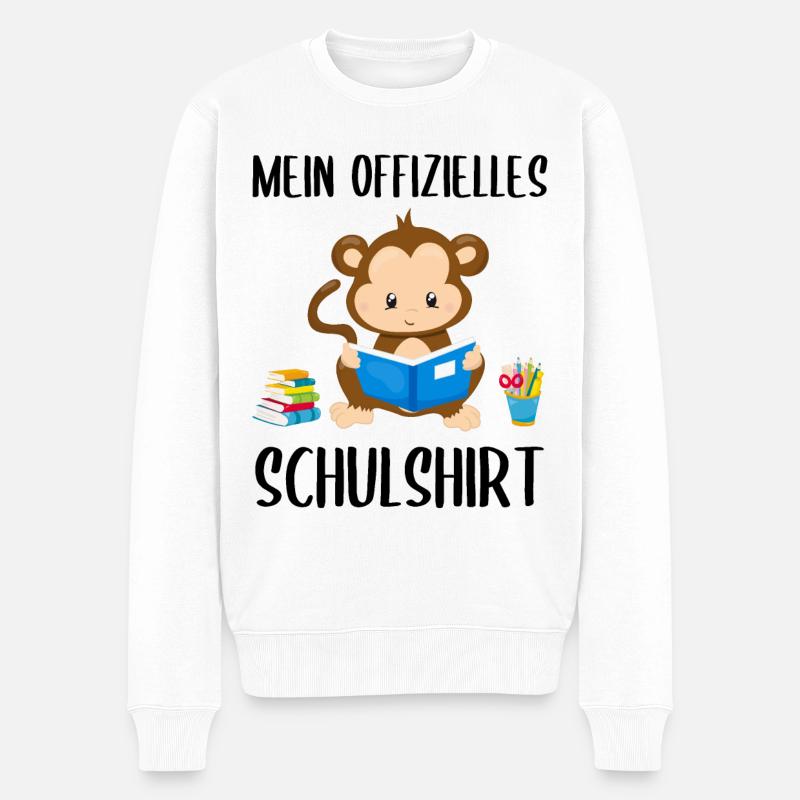 Affe Schulshirt Schulbeginn Schule Geschenk - Männer Premium Bio Pullover - Weiß