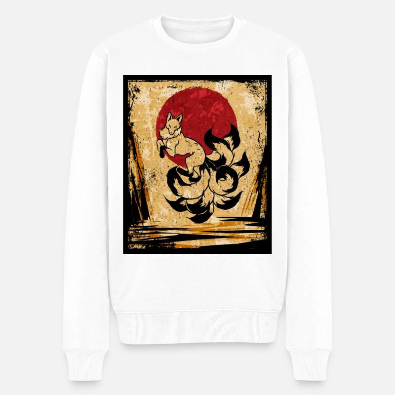 Neunschwänziger Fuchs Japanische Retro Kunst - Männer Premium Bio Pullover - Weiß