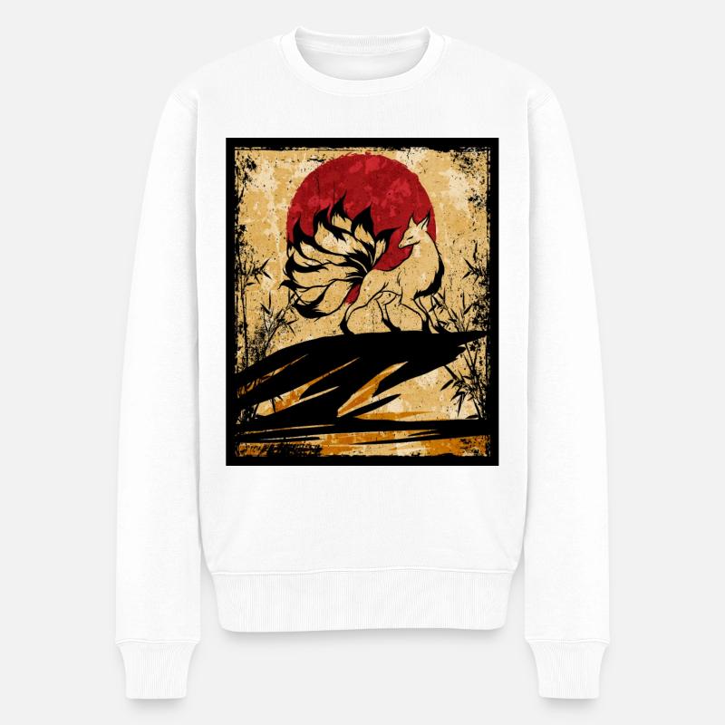 Neunschwänziger Fuchs Japanische Retro Kunst - Männer Premium Bio Pullover - Weiß