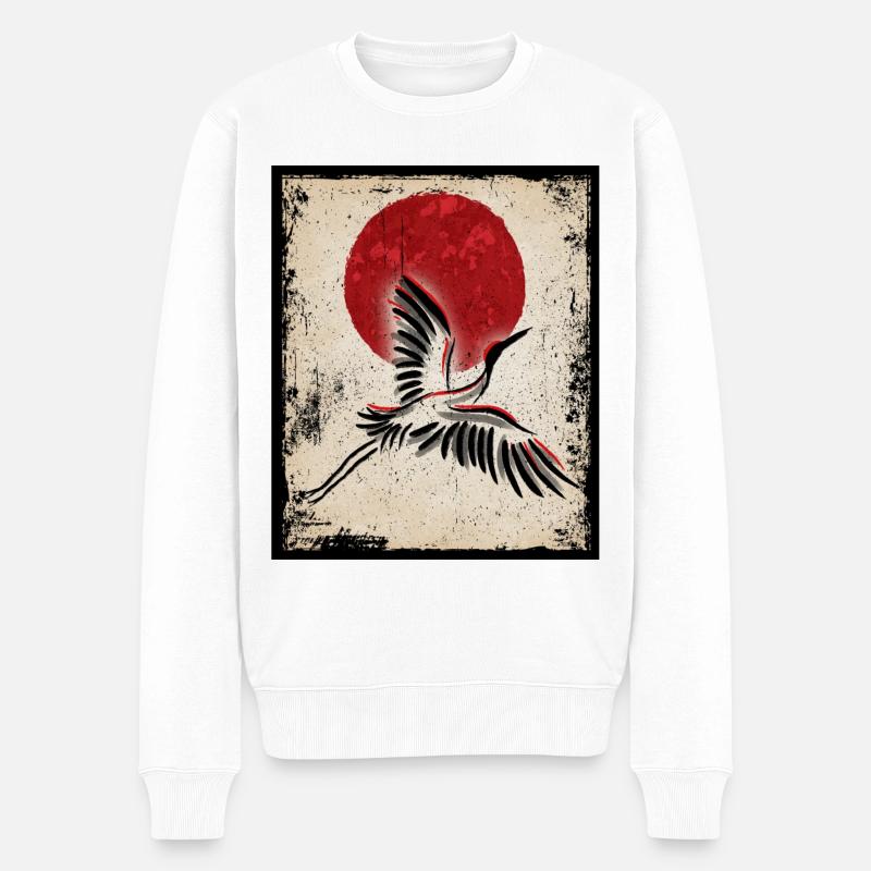 Kranich Art Japanische Kunst Vintage Retro - Männer Premium Bio Pullover - Weiß