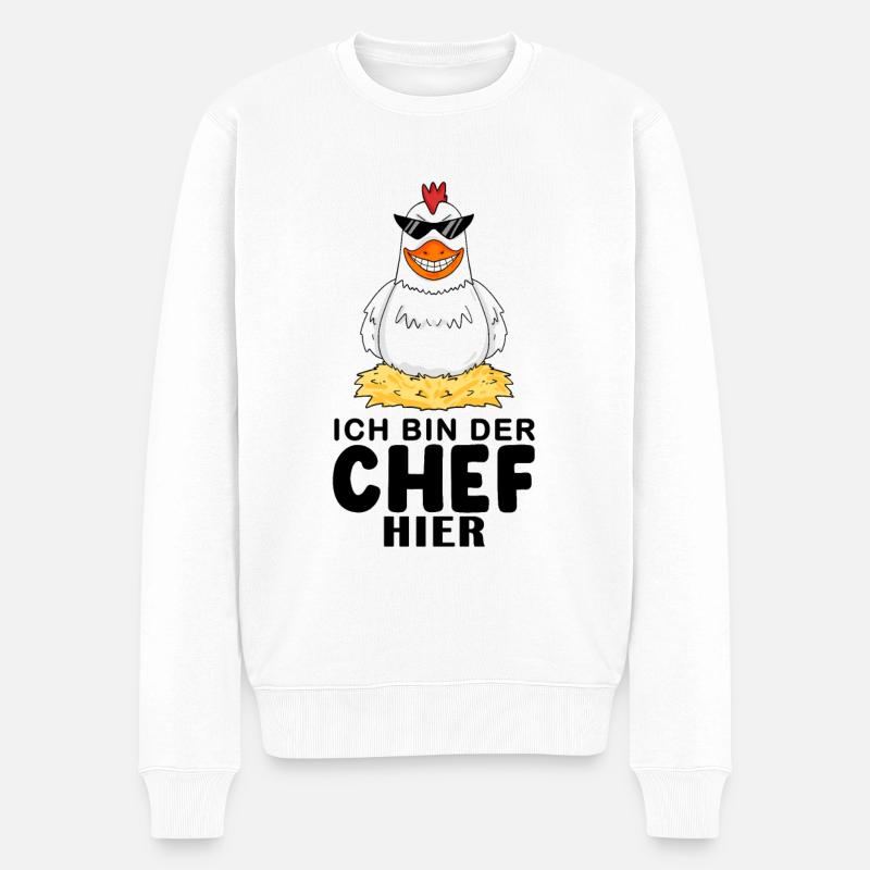 cooles Huhn Chef Spruch - Männer Premium Bio Pullover - Weiß