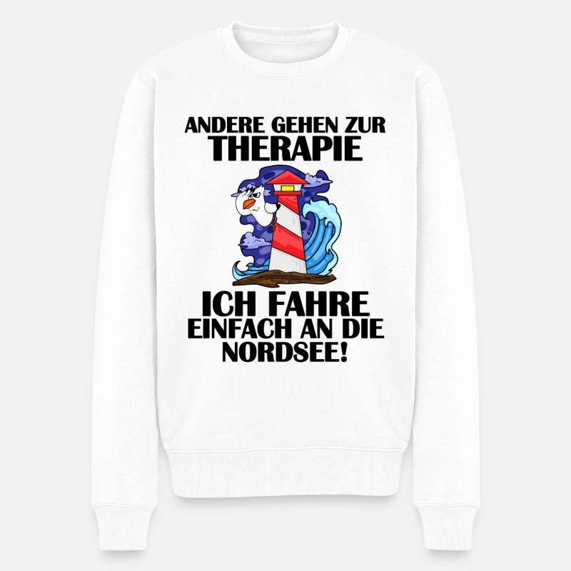 Nordsee Leuchtturm Möwe - Männer Premium Bio Pullover - Weiß