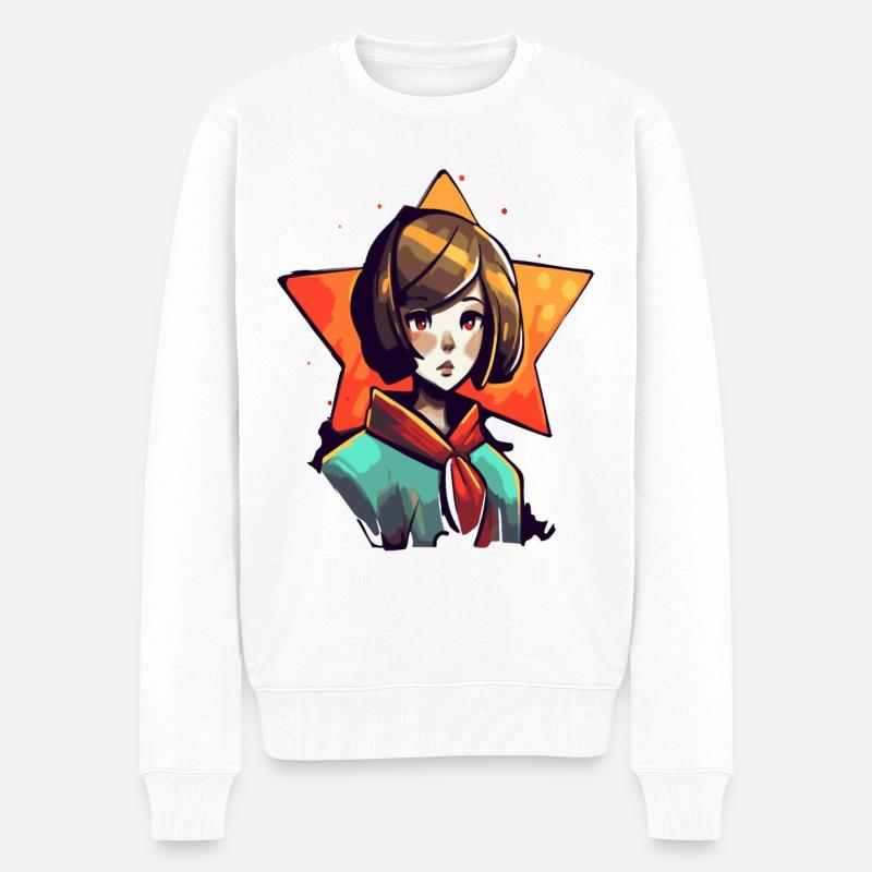 Großer Stern und Anime-Mädchen - Männer Premium Bio Pullover - Weiß