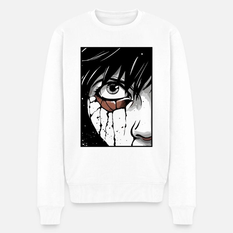 Anime Traurige Augen Gesicht - Männer Premium Bio Pullover - Weiß