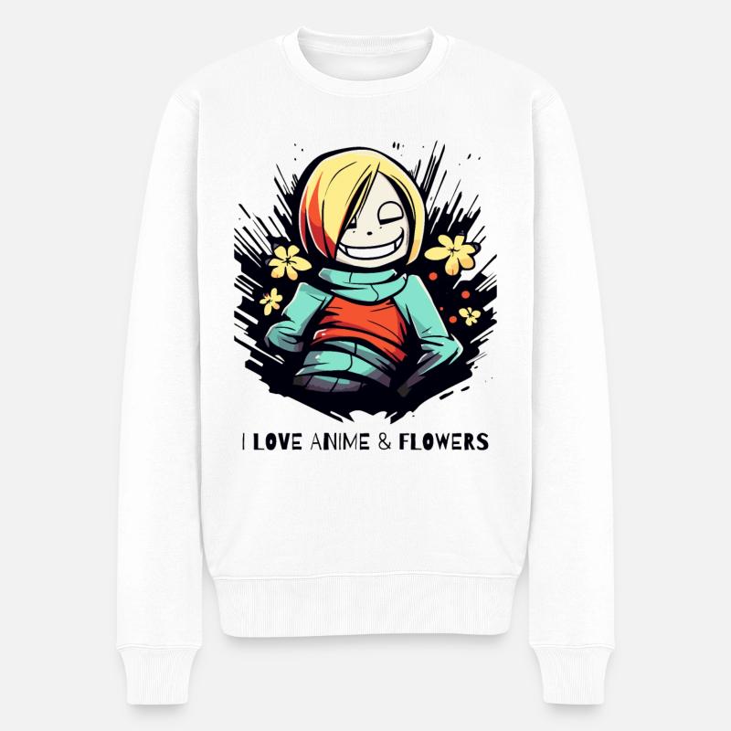 Ich liebe Anime und Blumen - Männer Premium Bio Pullover - Weiß