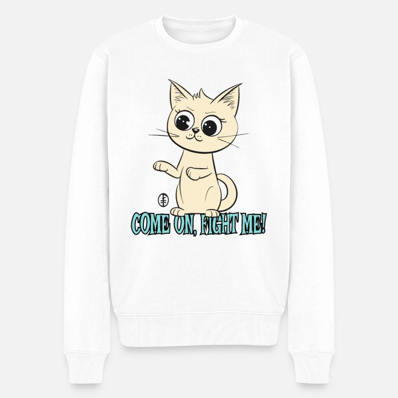 Viens, combats-moi, doux chat - Pull Premium bio Homme - blanc
