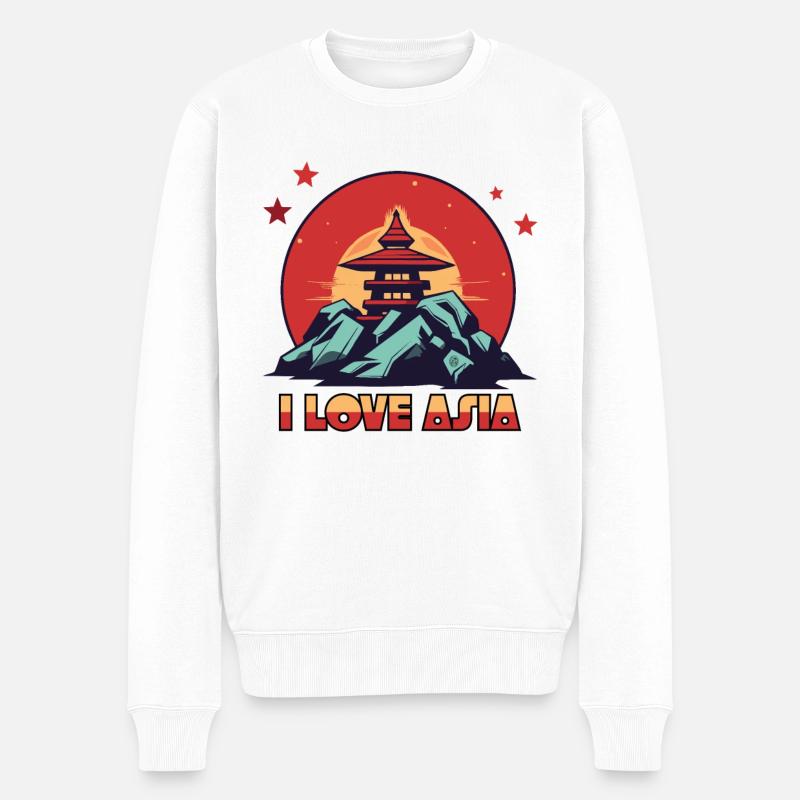 J’aime l’Asie : Soleil et Temple - Pull Premium bio Homme - blanc