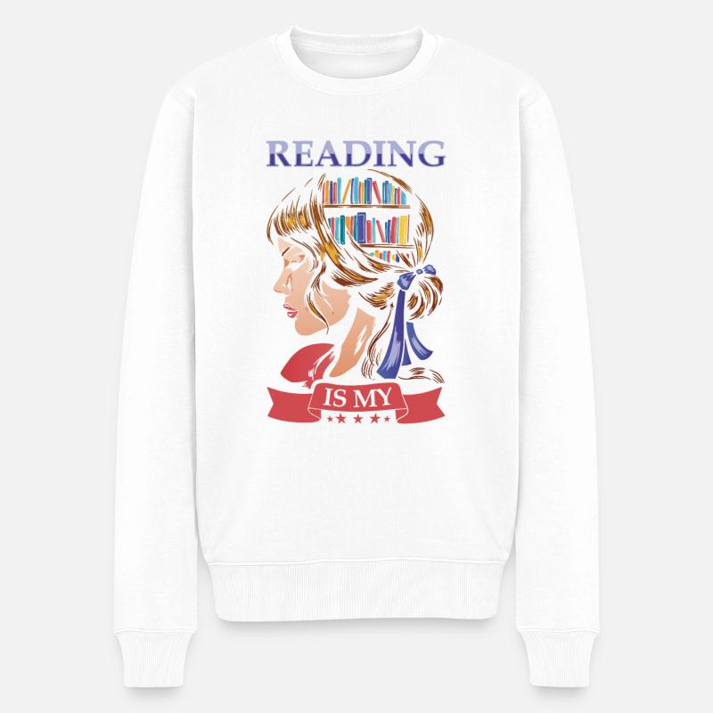 Buchleser Leseliteratur Bücherwurm Geschenkidee - Männer Premium Bio Pullover - Weiß