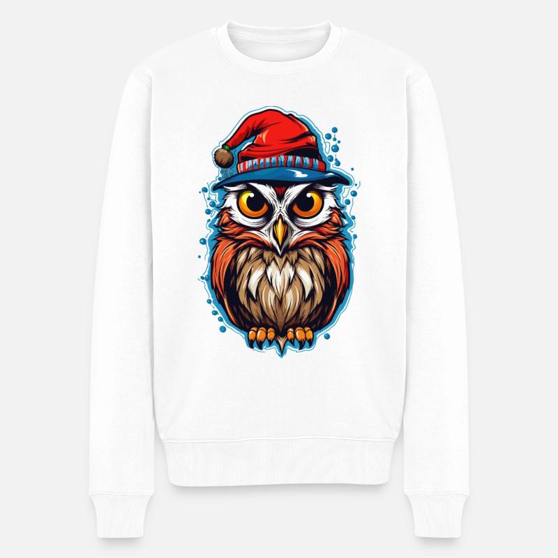 Süße Eule mit Weihnachtsmütze Kawaii Geschenk - Männer Premium Bio Pullover - Weiß