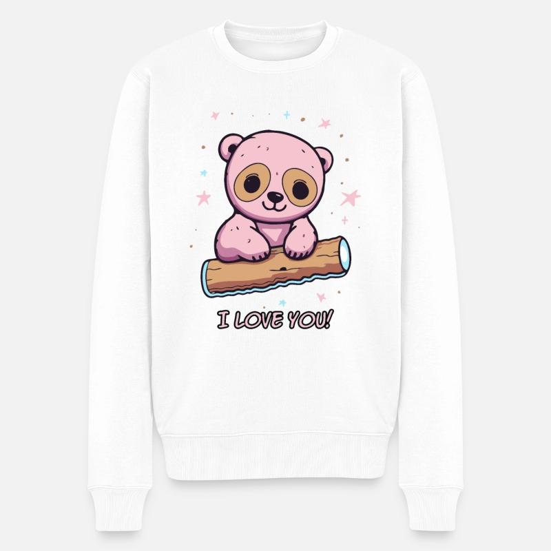 niedlicher Bär auf Baumstamm sagt "Ich liebe dich" - Männer Premium Bio Pullover - Weiß