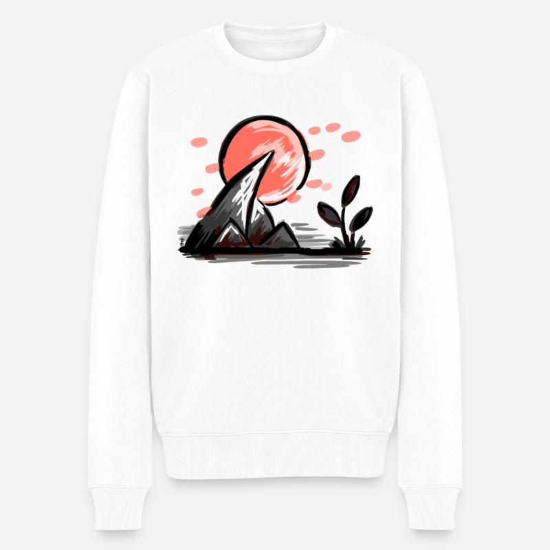 Japanische Natur unter der roten Sonne - Männer Premium Bio Pullover - Weiß