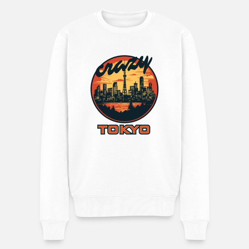 Verrücktes Tokyo - Männer Premium Bio Pullover - Weiß