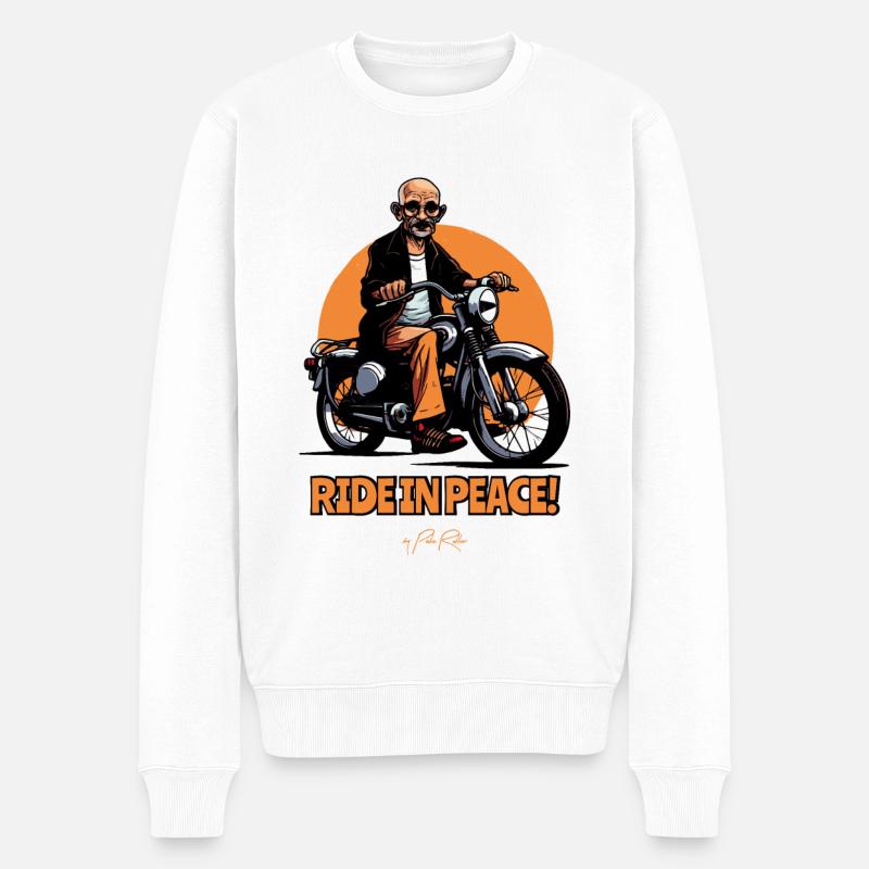 Fahre in Frieden, Motorradfahrer - Männer Premium Bio Pullover - Weiß