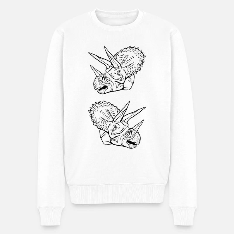 Triceratops Linienkunst Minimal Schwarz - Männer Premium Bio Pullover - Weiß