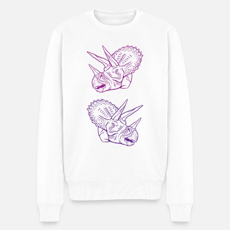 Triceratops Line Art Minimal Noir - Pull Premium bio Homme - blanc