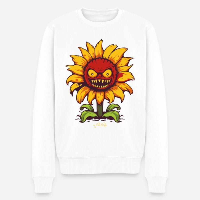 Die böse verrückte Sonnenblume - Männer Premium Bio Pullover - Weiß