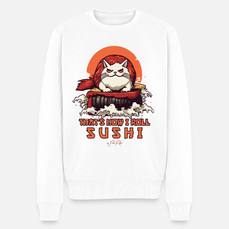 So rolle ich, Sushi-Katze - Männer Premium Bio Pullover - Weiß
