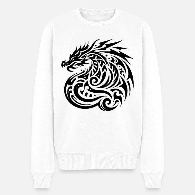 Dragon Tribal Tattoo Einzigartiges Kunstwerk Design - Männer Premium Bio Pullover - Weiß