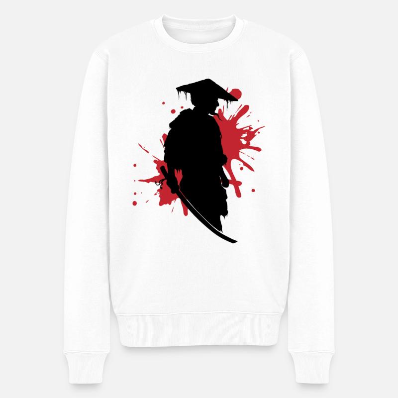 Samurai Kampfgeist Tinte Splash Kunst - Männer Premium Bio Pullover - Weiß