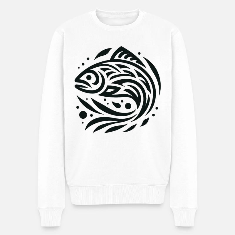 Lachs Indianer-Tierkreis - Männer Premium Bio Pullover - Weiß