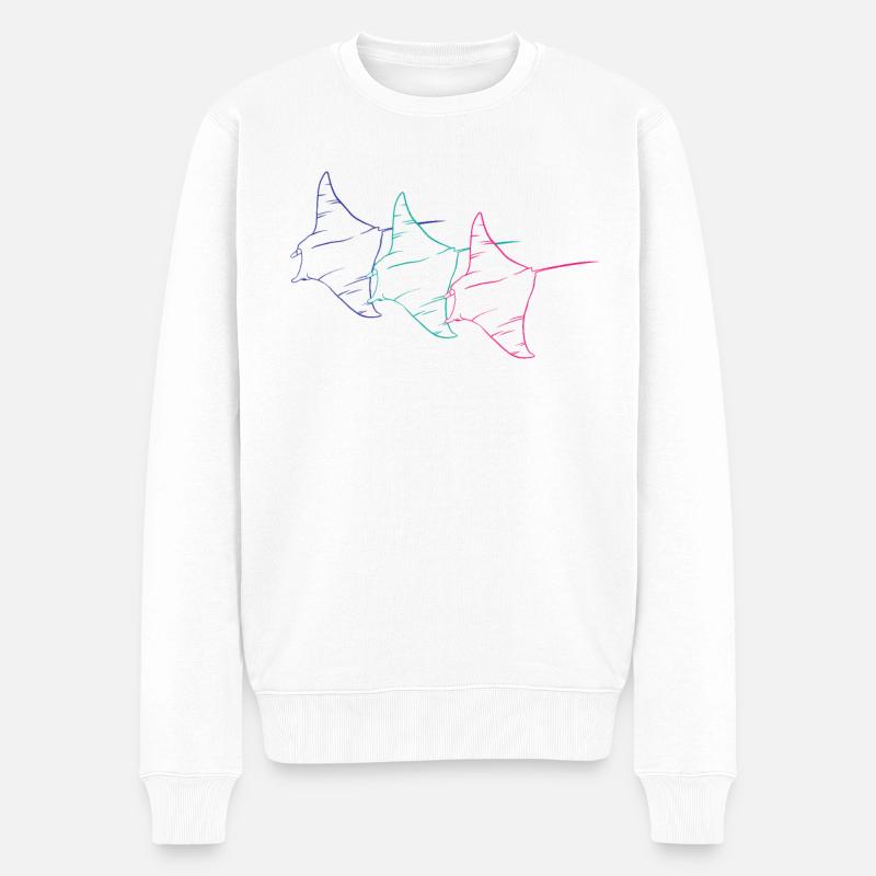 Trio Manta Rays Neon Contour - Pull Premium bio Homme - blanc