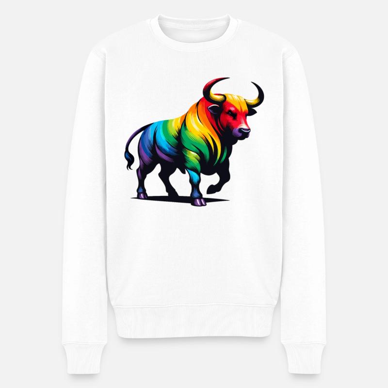 Taureau signe astrologique du zodiaque Vivid Rainbow Design - Pull Premium bio Homme - blanc