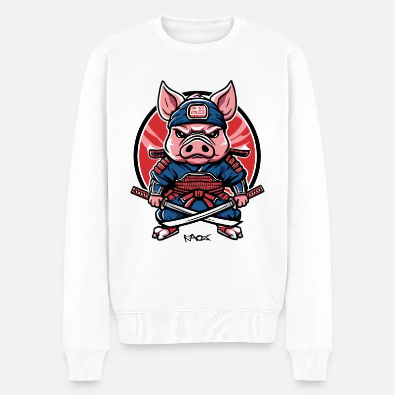 Cochon samouraï japonais - Pull Premium bio Homme - blanc