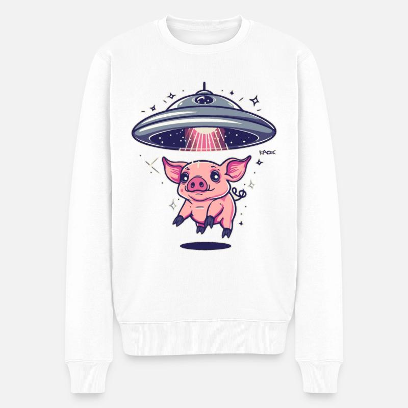 Alien-Entführung eines Schweins, Schweine - Männer Premium Bio Pullover - Weiß