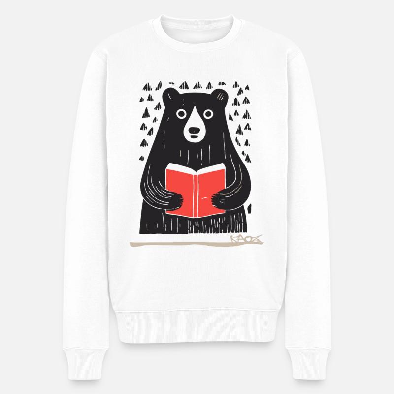 Ein lesender Bär - Männer Premium Bio Pullover - Weiß