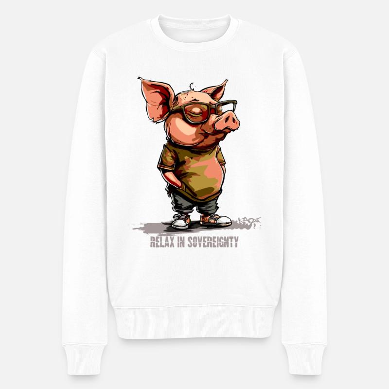 Cochon souverain détendu - Pull Premium bio Homme - blanc