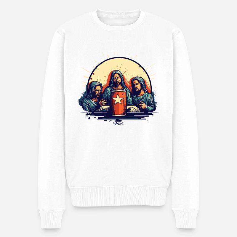 Jesus Kerl und seine Anhänger: Heiliger Gral - Männer Premium Bio Pullover - Weiß