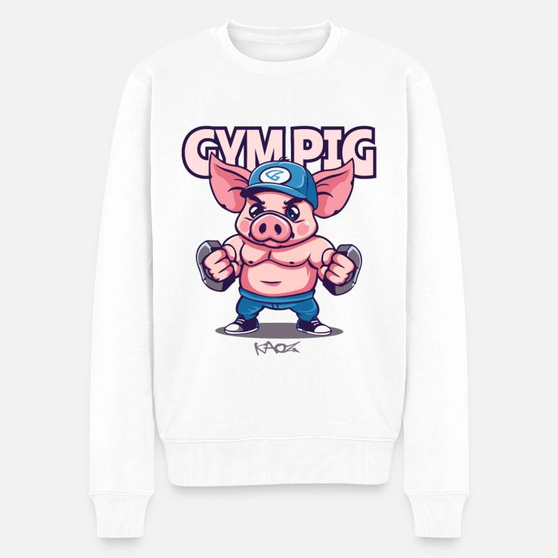 Muskelprotz Fitnessstudio Schwein - Männer Premium Bio Pullover - Weiß
