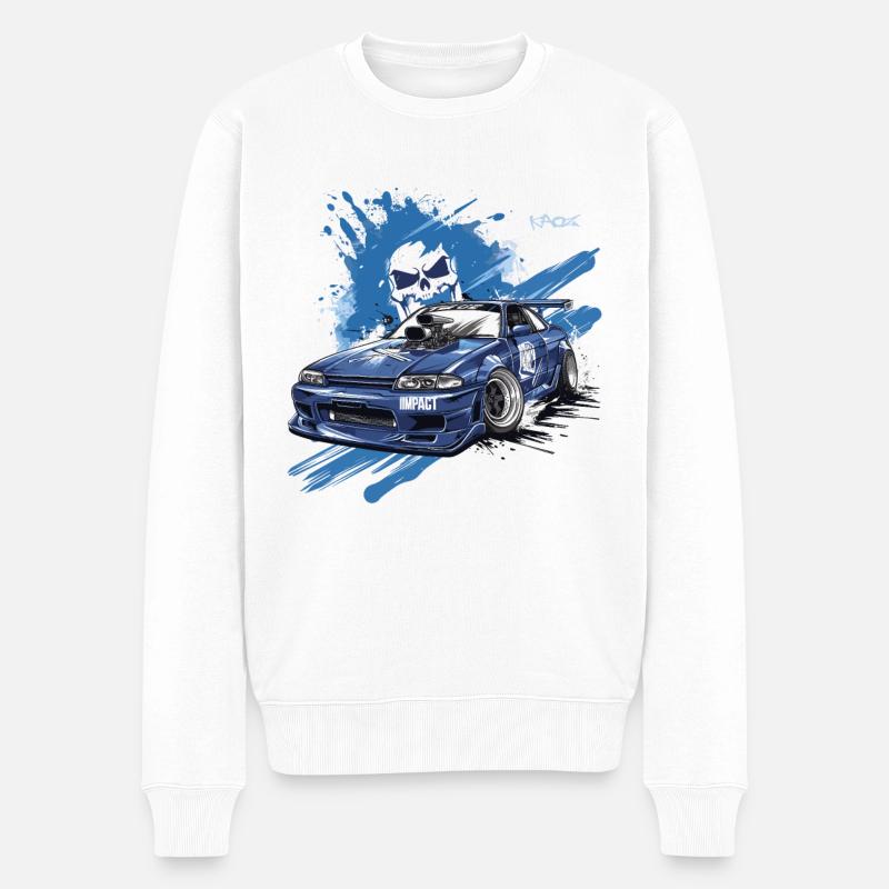 Impact Blue JDM Street Racer Auto - Männer Premium Bio Pullover - Weiß