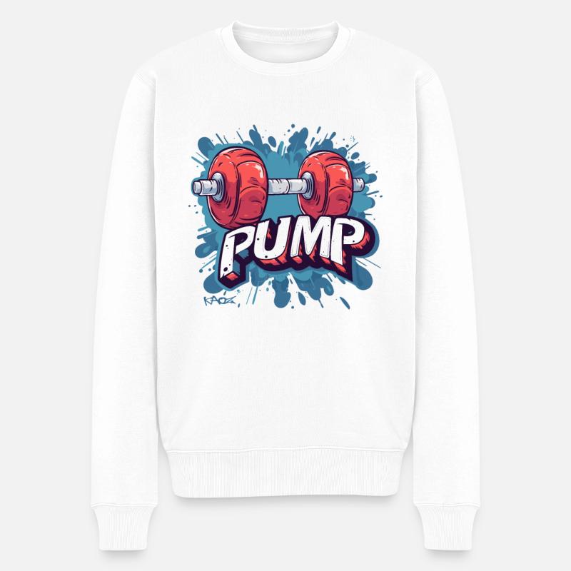 Bodybuilding Muskel Hantel Pumpen - Männer Premium Bio Pullover - Weiß