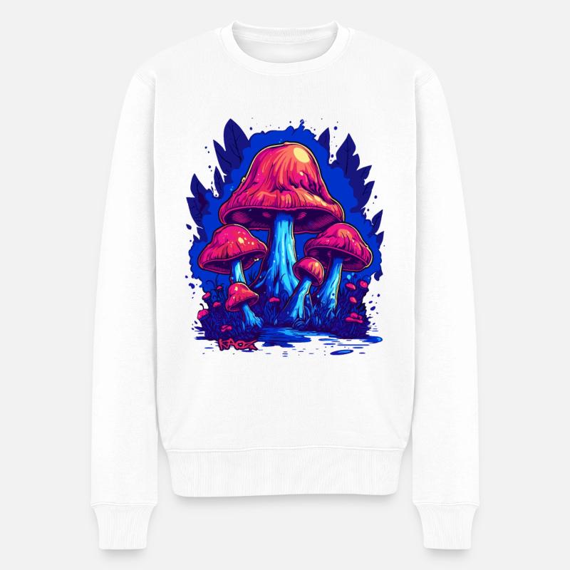 Seltsamer blau-pinker Pilzwald der Pilze - Männer Premium Bio Pullover - Weiß