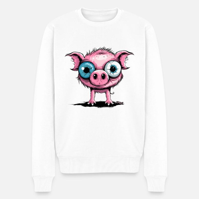 Großäugiges Ferkel-Schweinchen-Schwein - Männer Premium Bio Pullover - Weiß