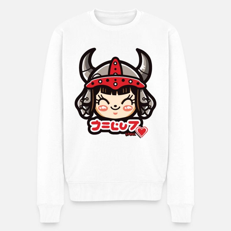 Niedliches Anime-Wikinger-Mädchen - Männer Premium Bio Pullover - Weiß