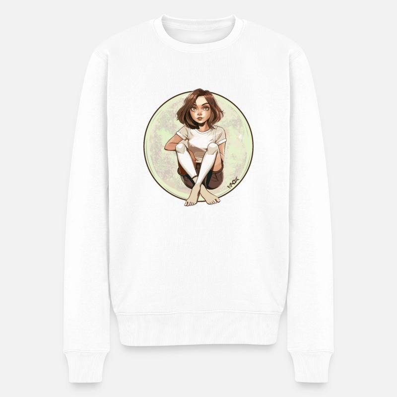 Sitzendes Anime-Mädchen - Männer Premium Bio Pullover - Weiß