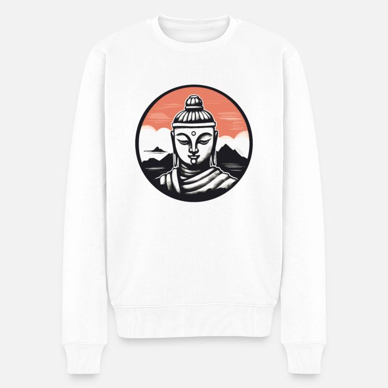 Der Buddha-Mönch - Männer Premium Bio Pullover - Weiß