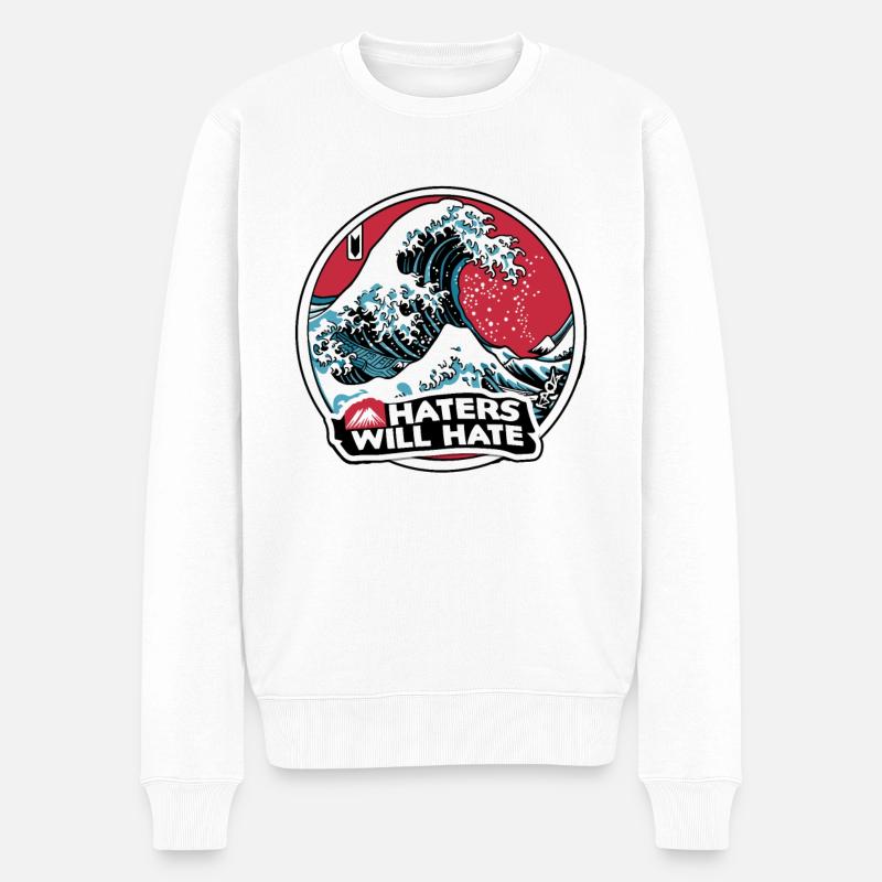 Kanagawa Strand Japan: Haters werden hassen - Männer Premium Bio Pullover - Weiß