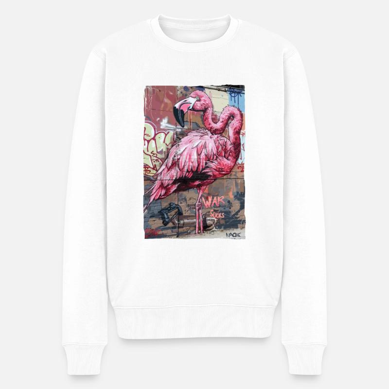 Pinker Flamingo: Krieg nervt - Männer Premium Bio Pullover - Weiß