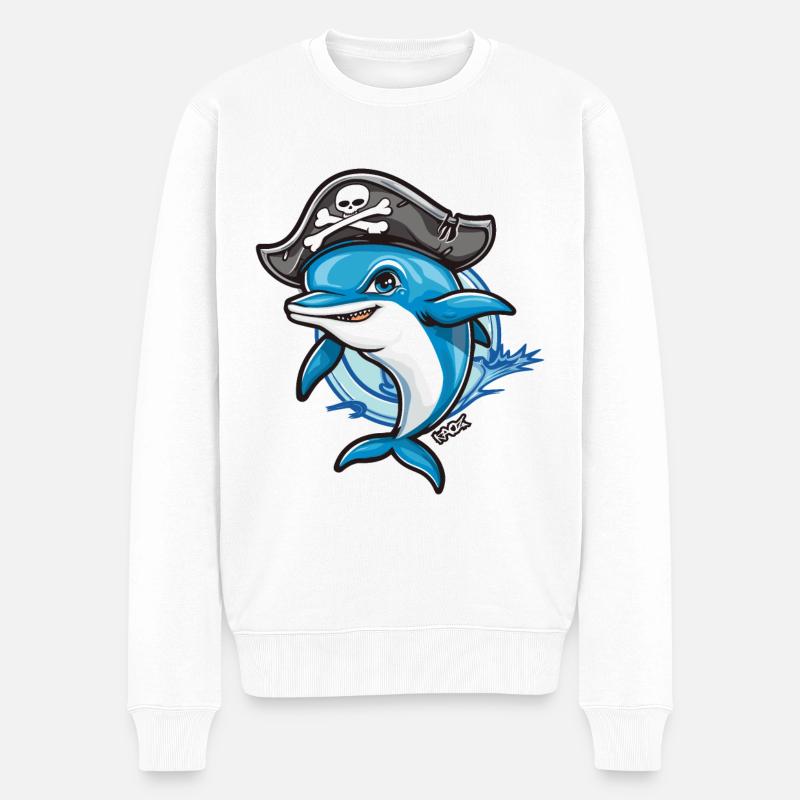 Pirate dauphin de dessin animé - Pull Premium bio Homme - blanc