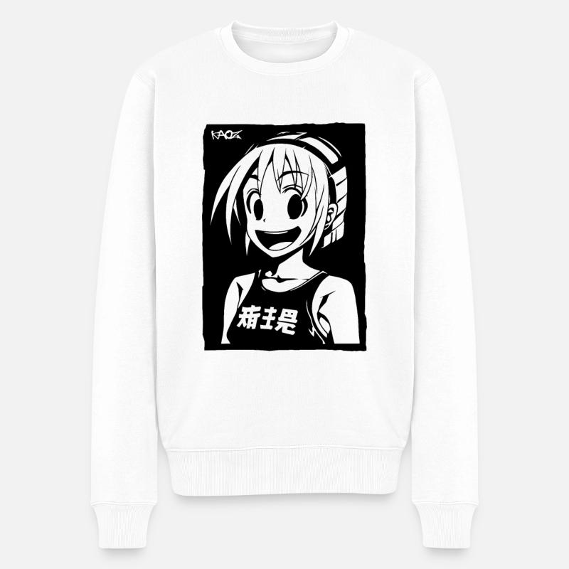 Fröhliches Anime-Mädchen - Männer Premium Bio Pullover - Weiß