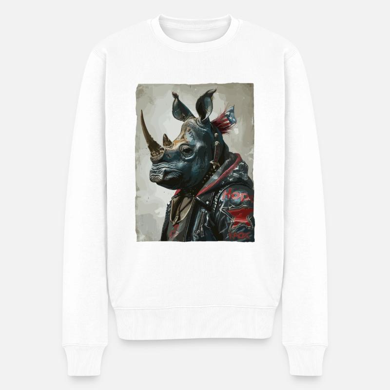 Patriotischer Punk-Nashorn - Männer Premium Bio Pullover - Weiß
