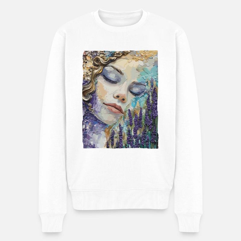 Mädchen schläft im Lavendel - Männer Premium Bio Pullover - Weiß