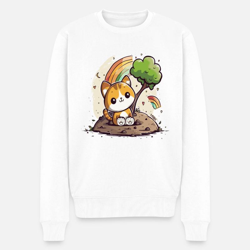 Niedliche Regenbogen-Kätzchen-Katze - Männer Premium Bio Pullover - Weiß
