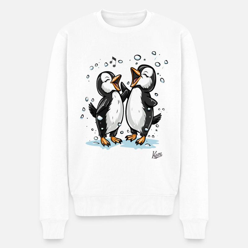 Chanter des petits pingouins heureux - Pull Premium bio Homme - blanc