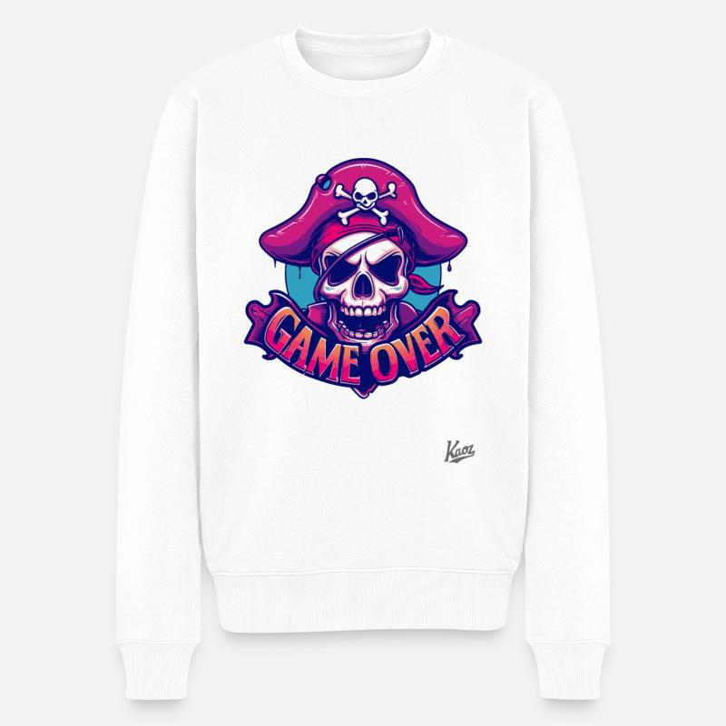 Skull Pirate : Game Over - Pull Premium bio Homme - blanc
