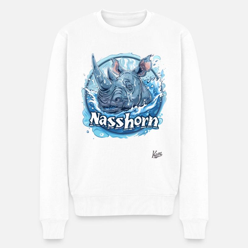Ein Nasshorn: Das Nashorn im Wasser - Männer Premium Bio Pullover - Weiß