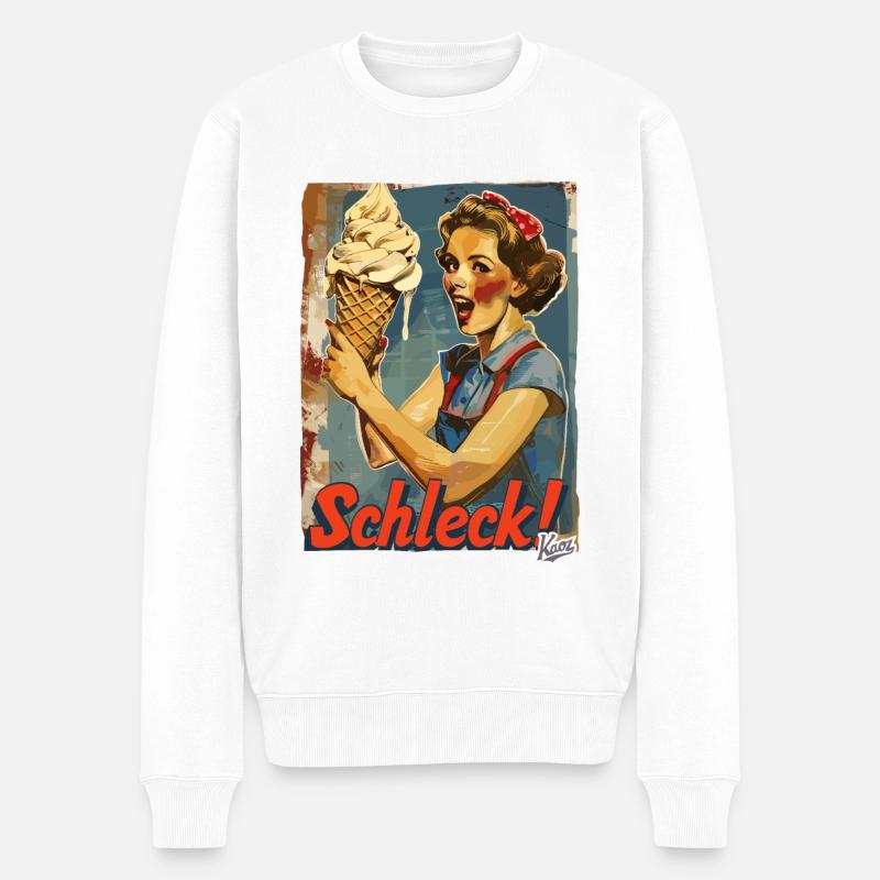 Liebe Dame mit riesigem Waffel-Eis - Männer Premium Bio Pullover - Weiß
